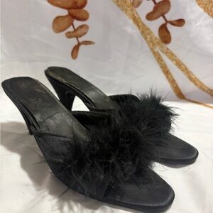 Elegant Black Feathered Women's Heels